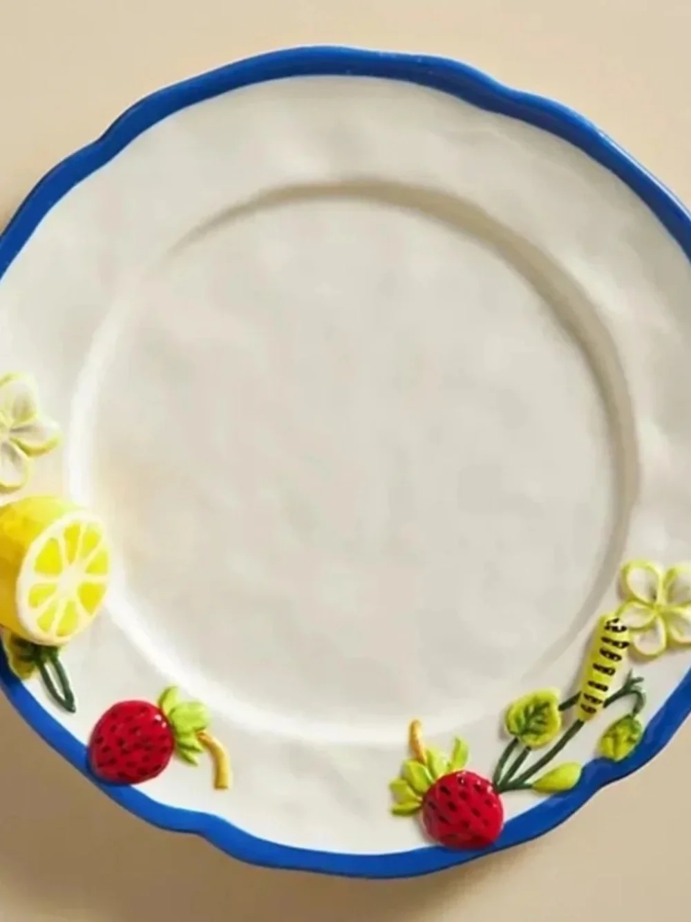 NWT Anthropologie Faye Dessert Plate White Strawberry